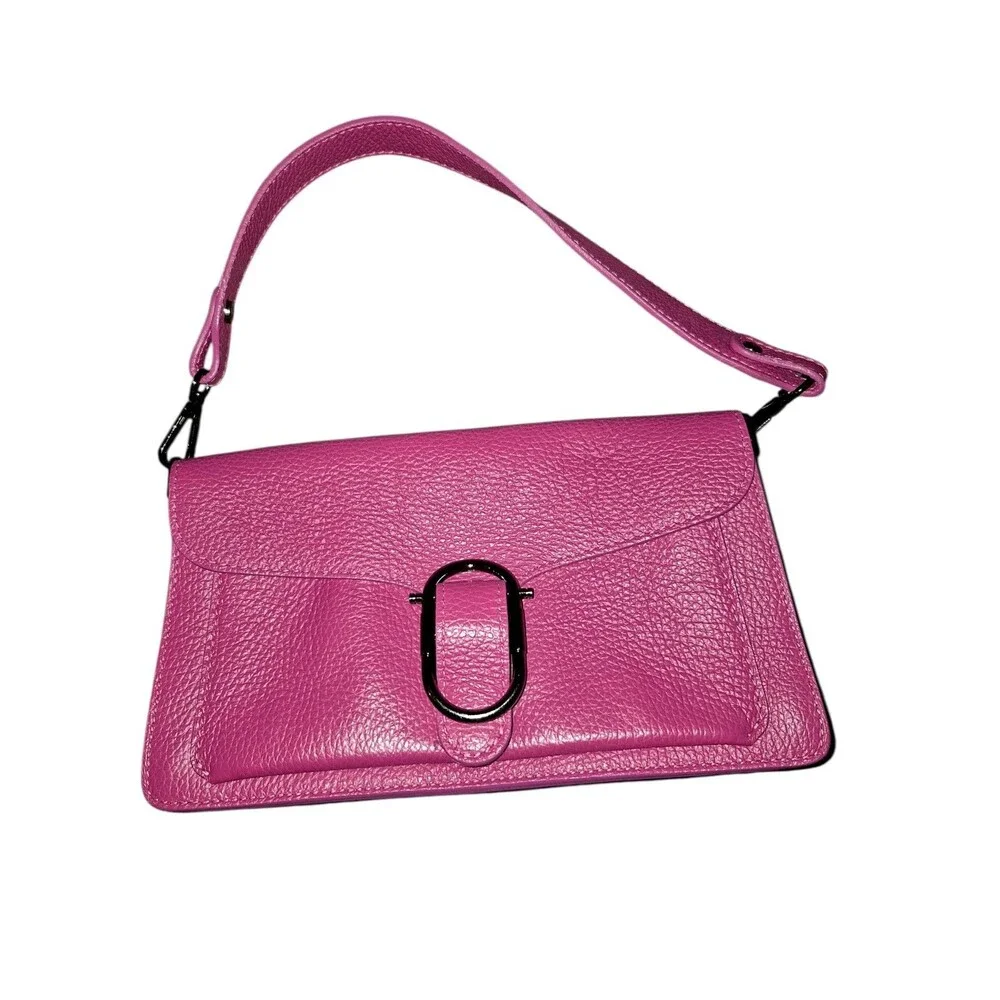 Borse In Pelle Italian Made Fushia Pink Leather Shoulder Bag Removable Straps